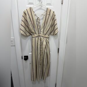 Essue Cream Striped Midi Dress